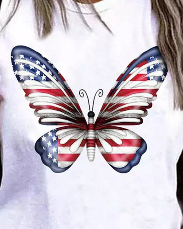 Independence Day Flag Butterfly Print Tank Top