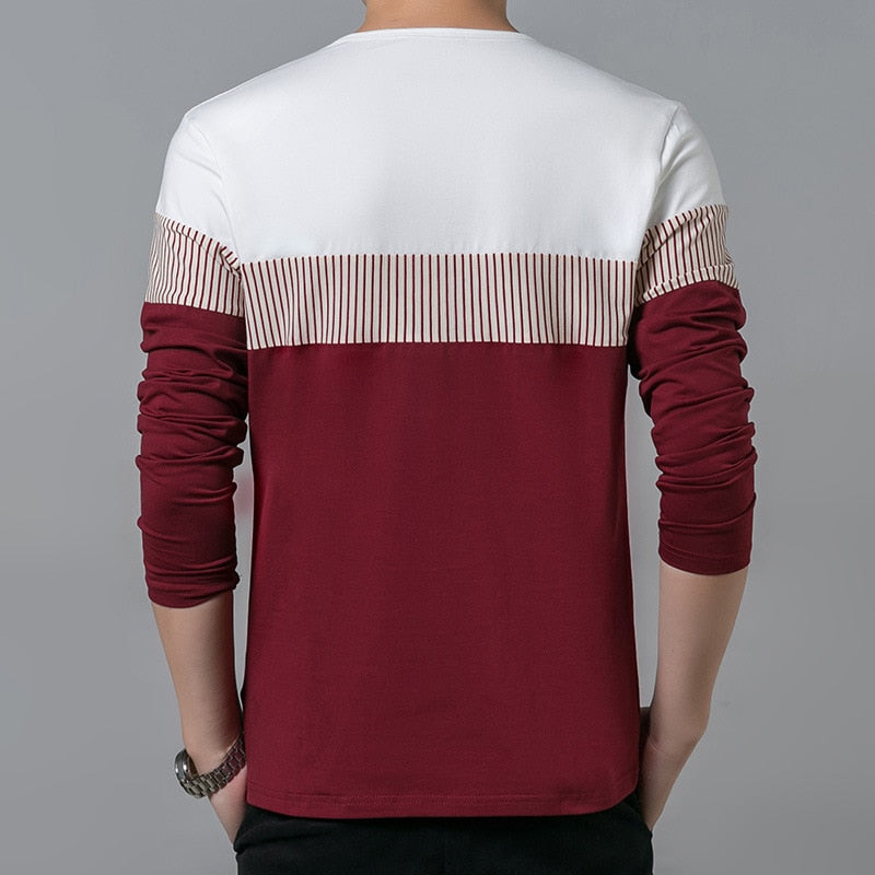 Men's Casual Patchwork Stripe Long Sleeve Shirt