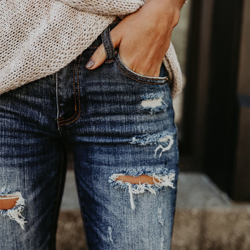 Women's Vintage Boyfriend Ripped Denim Jeans