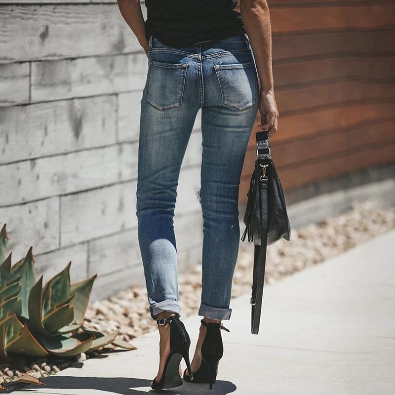 Women's Ripped High-Waist Skinny Jeans