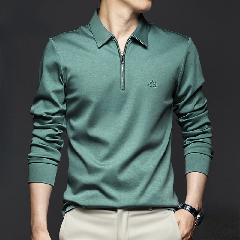 Men's Casual Solid Long Sleeve Polo Shirt