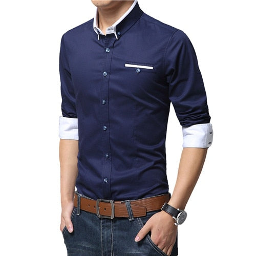 Men's Solid Color Long Sleeve Cotton Shirt