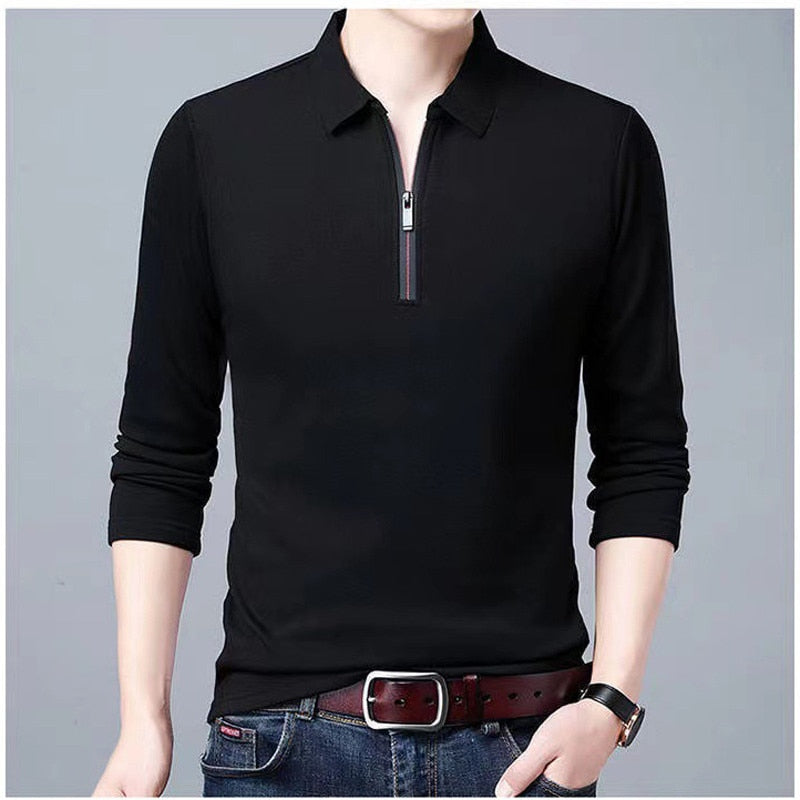 Men's Solid Long-Sleeve Zipper Collar Shirt