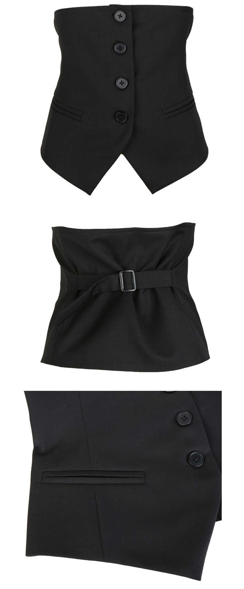 Women's Black Button Split Joint Asymmetrical Loose Fit Vest