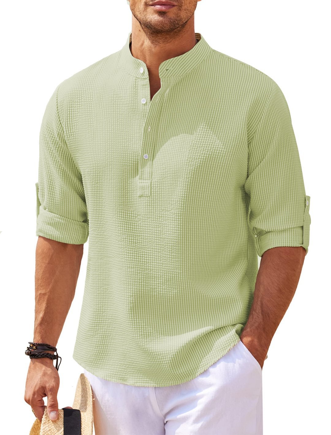 Men's Casual Stand-Up Collar Long-Sleeve Linen Shirt