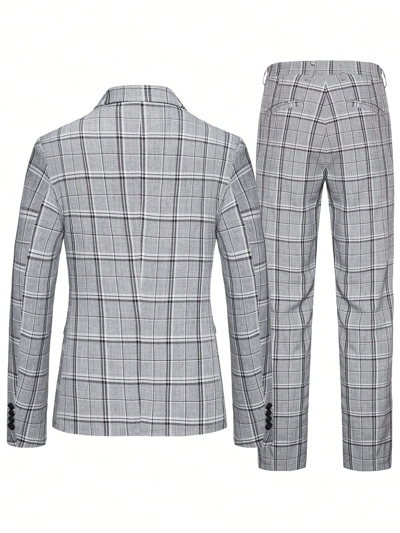 Men Plaid Single Button Blazer & Suit Pants