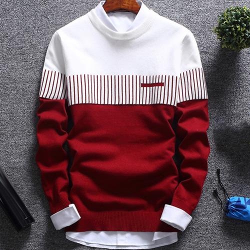 Men's Casual Striped Pullover Color Block Knitted Sweater