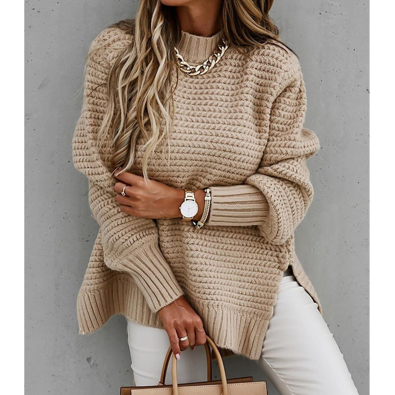Women's Casual Knitted Half High Neck Sweater