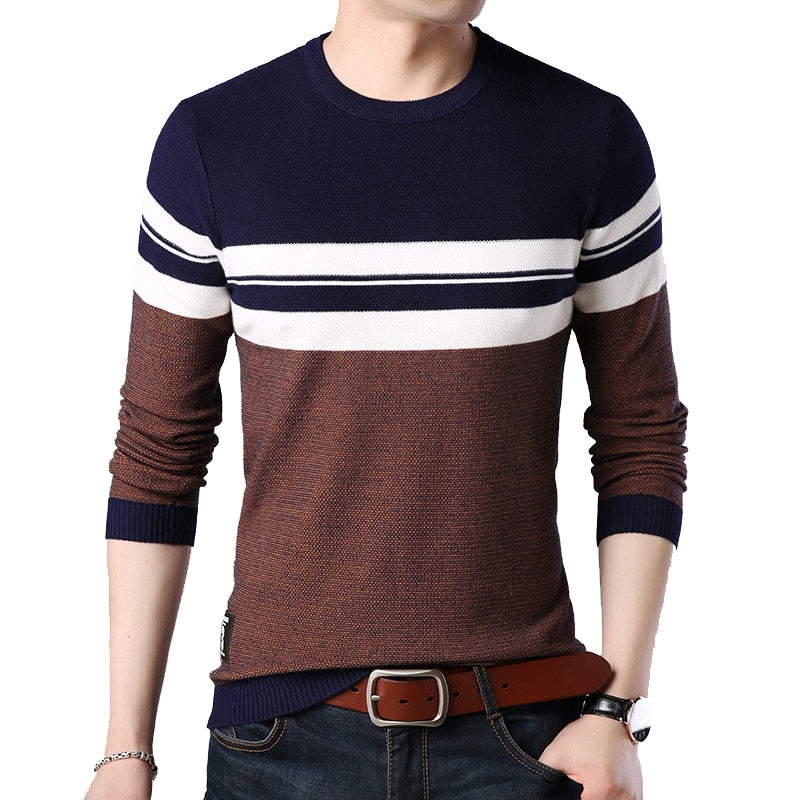 Men's Casual Striped O-Neck Knitted Sweater