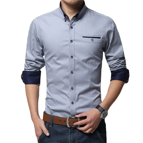 Men's Solid Color Long Sleeve Cotton Shirt