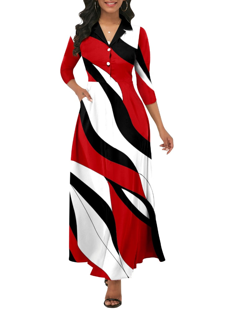 Women's Printed Round Neck Maxi Dress