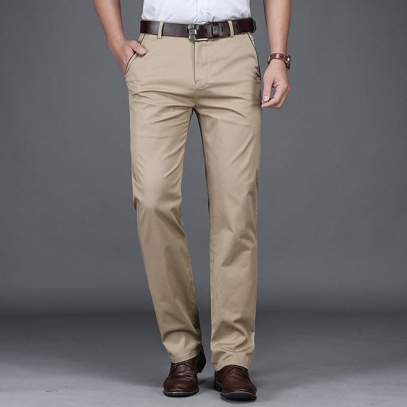 Men Casual Classic Style Cotton Straight-Leg Pants