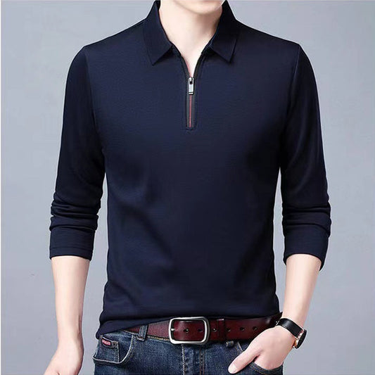 Men's Solid Long-Sleeve Zipper Collar Shirt
